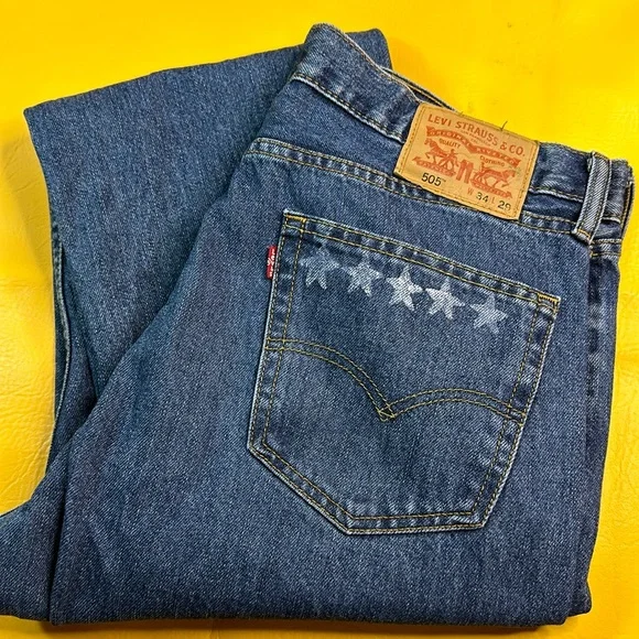 Levi's 505 Star Spangled Ripped Straight Leg Relaxed Jeans - Picture 7 of 10